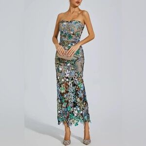 Floral Embroidered Evening Gown